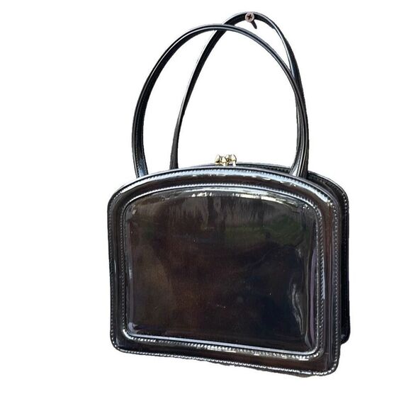 Vintage Handbags - Vintage double sided kiss lock marbled faux leather bag.